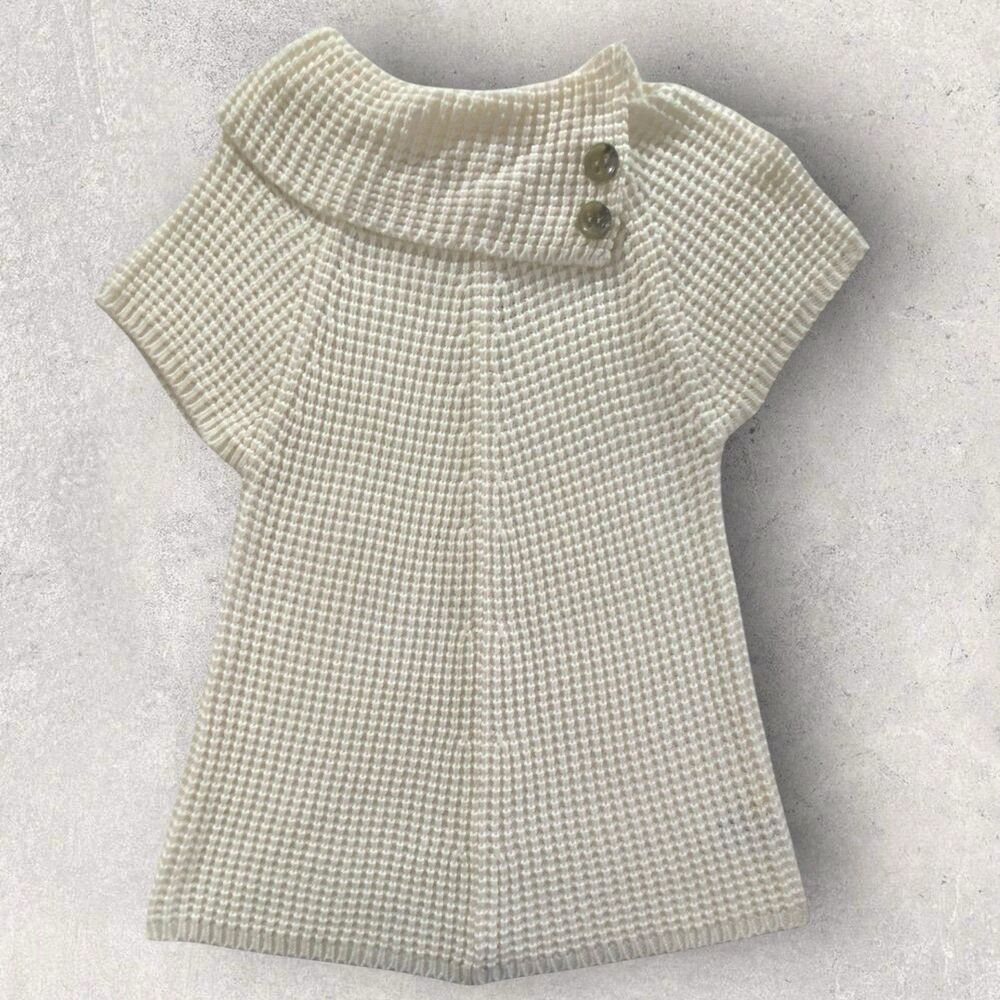 Worthington Cream Waffle Knit Short Sleeve Sweater with Button Collar